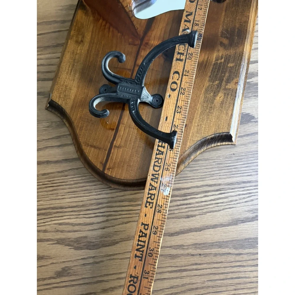 Vintage 1990s Equestrian Wall Hooks Wood Horse Mirror with Coat Hooks